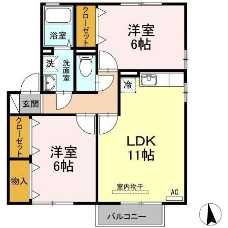 グリーンヒルズ(2LDK/2階)の間取り写真