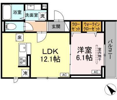 D PAINA 登戸II(1LDK/1階)の間取り写真