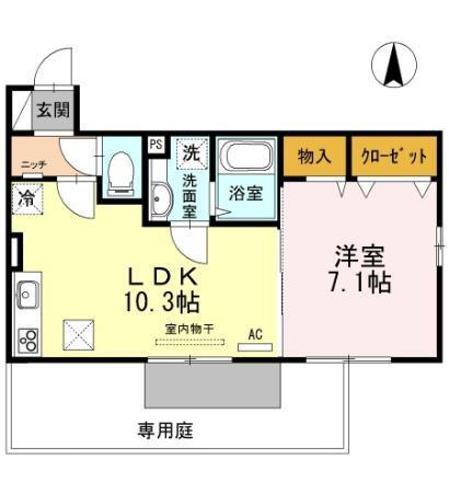 高松琴平電鉄琴平線 三条駅(高松) 徒歩14分 2階建 築13年(1LDK/1階)の間取り写真
