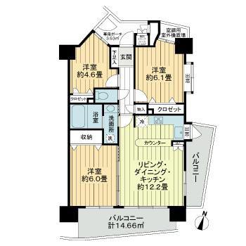 ライオンズステージ麻布(3LDK/7階)の間取り写真