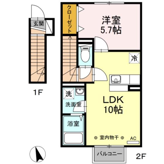 ブライトン(1LDK/2階)の間取り写真