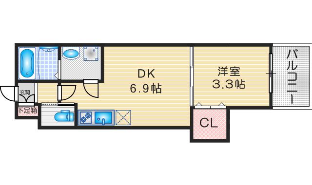 ハーモニーテラス塩池町II(1DK/3階)の間取り写真