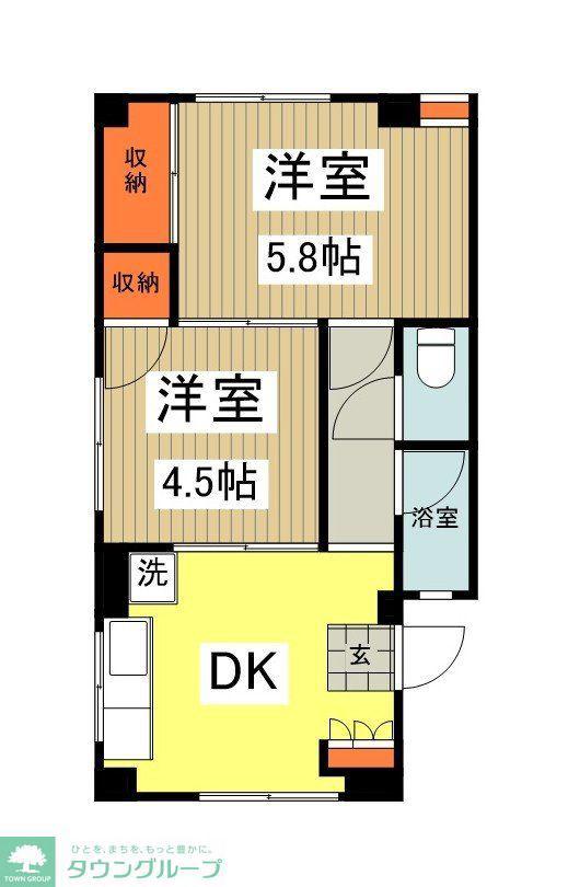 黒部ビル(2DK/2階)の間取り写真