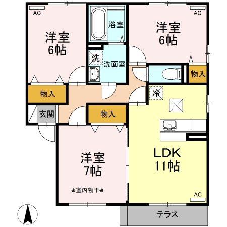 リビングタウン飯岡新田I B棟(3LDK/1階)の間取り写真