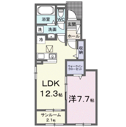 マウナ I(1LDK/1階)の間取り写真