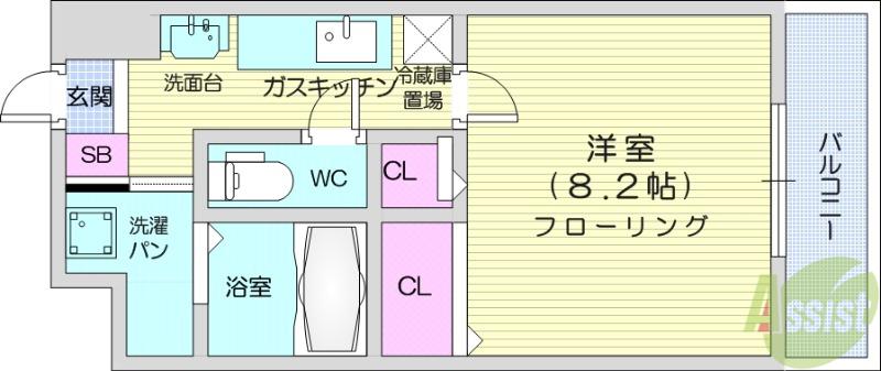 アイーラ渡辺(1K/4階)の間取り写真