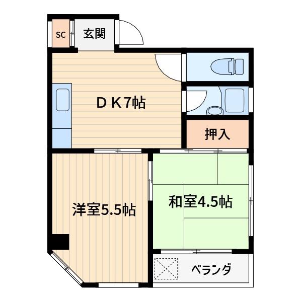上青木コレクションハウス(2DK/3階)の間取り写真
