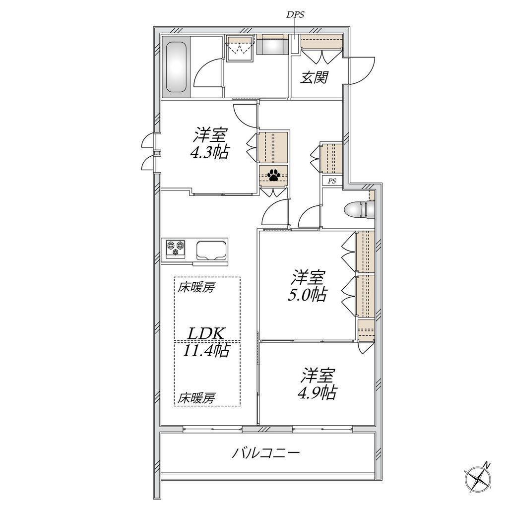 THE PRIMROSE AT東松戸(3LDK/3階)の間取り写真