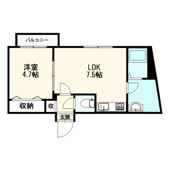 カハラコート4TH(1DK/1階)の間取り写真