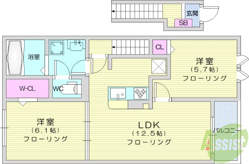 ＪＲ東北本線 岩沼駅 徒歩19分 2階建 築3年(2LDK/2階)の間取り写真
