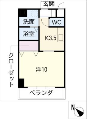 ウエストショコラ(1K/2階)の間取り写真