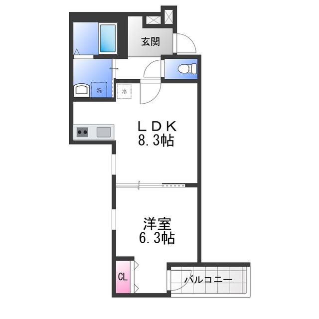 フジパレス春木駅西(1LDK/1階)の間取り写真