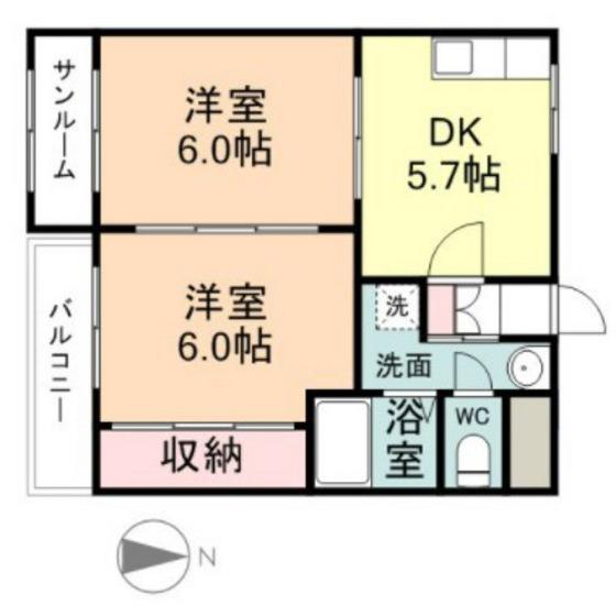 秀メゾンA棟(2DK/2階)の間取り写真