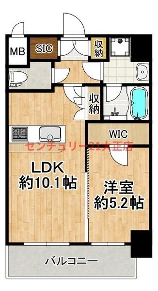 スプランディッド弁天町DUE(1LDK/7階)の間取り写真