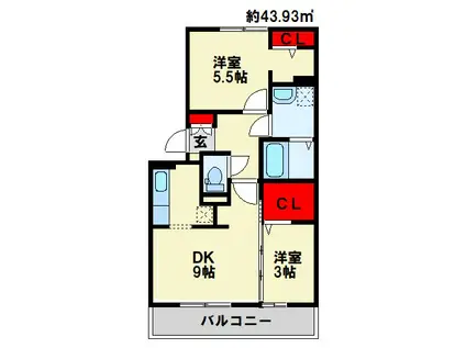 FK-ROCK(2DK/2階)の間取り写真