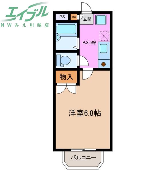 希望ヶ丘ハイツ(1K/2階)の間取り写真