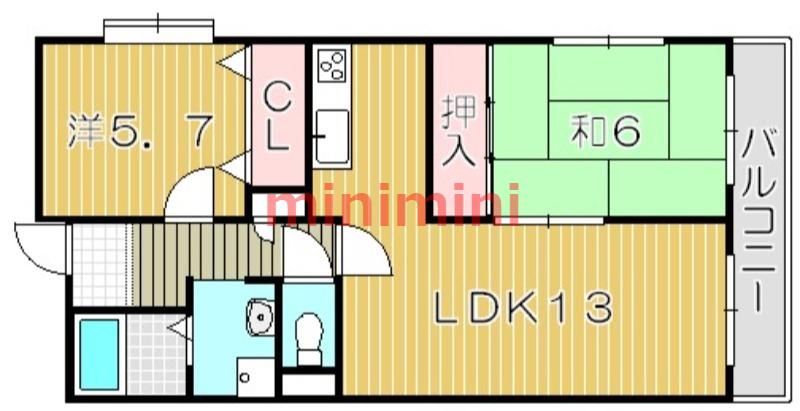 グランビュー(2LDK/3階)の間取り写真