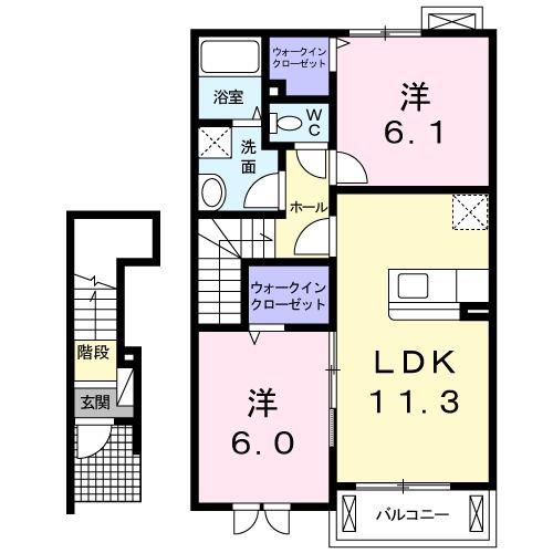 グランデ・ラ・テールC(2LDK/2階)の間取り写真