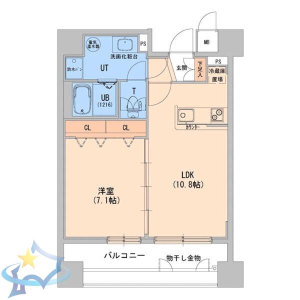 エナコート知事公館前(1LDK/2階)の間取り写真