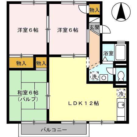 グレースタウン原C棟(3LDK/2階)の間取り写真