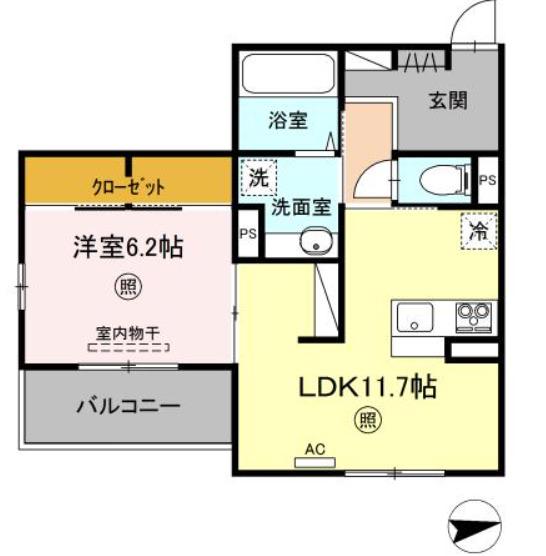 PREMILIFE都町18(1LDK/2階)の間取り写真