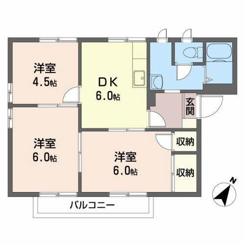 リバティハウス(3DK/1階)の間取り写真