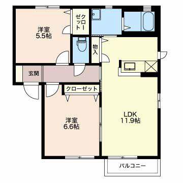イストワールB(2LDK/2階)の間取り写真
