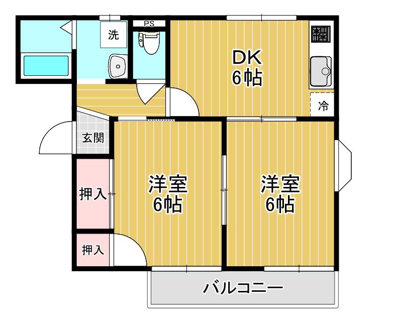 メゾンフラテ(2DK/1階)の間取り写真