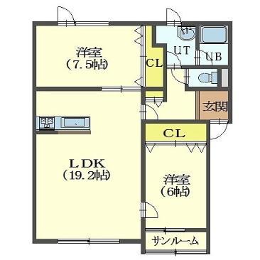 ヴィラージュ東浜(2LDK/1階)の間取り写真