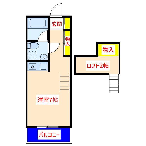 GARDENIA中央(1SK/2階)の間取り写真