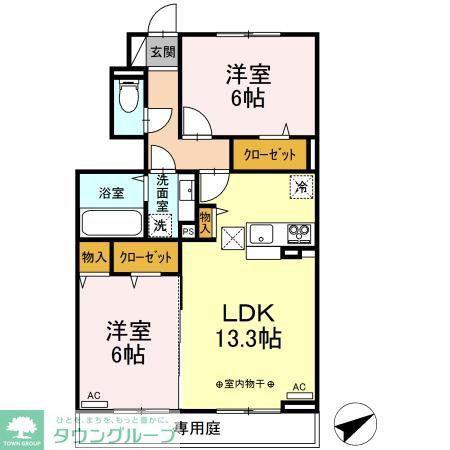 けやき 弐番館(2LDK/1階)の間取り写真