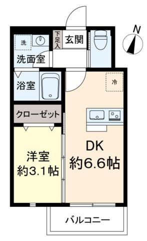 アリエッタ(1DK/2階)の間取り写真