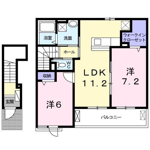トレインビュー船穂A(2LDK/2階)の間取り写真
