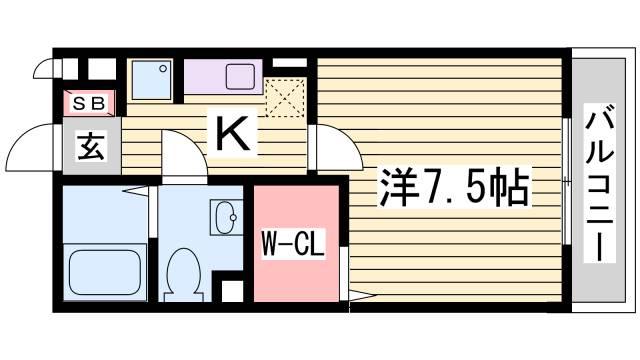 フレエール谷上(1K/2階)の間取り写真