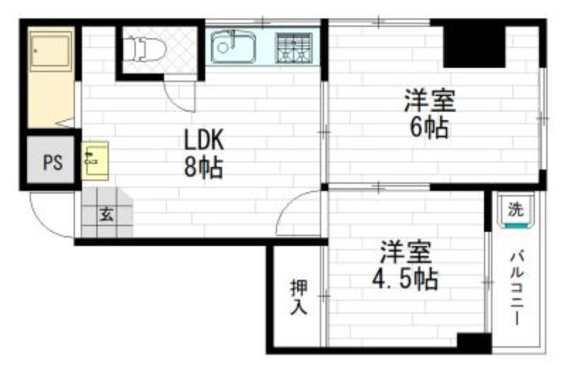 IL SOLE桃谷(2LDK/2階)の間取り写真
