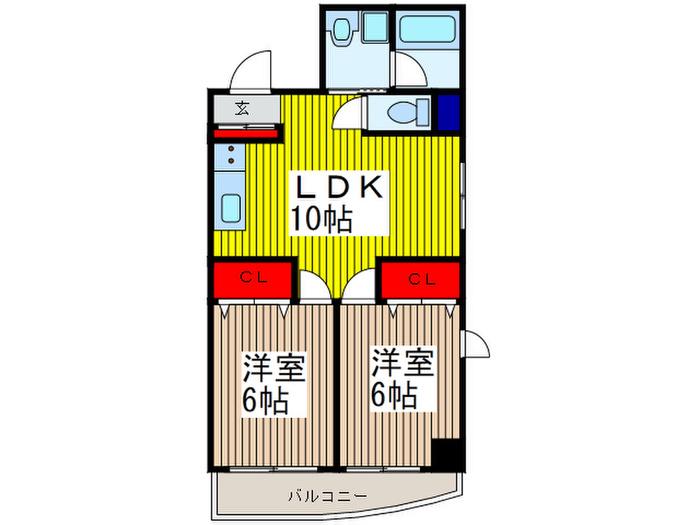 ダイヤモンドコート(2LDK/3階)の間取り写真
