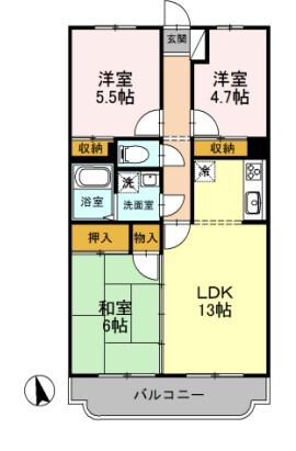 グランディール(3LDK/1階)の間取り写真