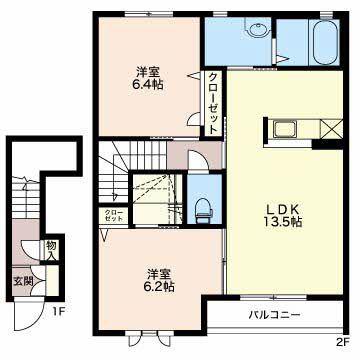 フロンティア琴塚B棟(2LDK/2階)の間取り写真