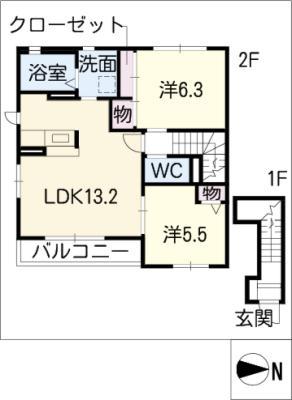 グランリヴェール A棟(2LDK/2階)の間取り写真