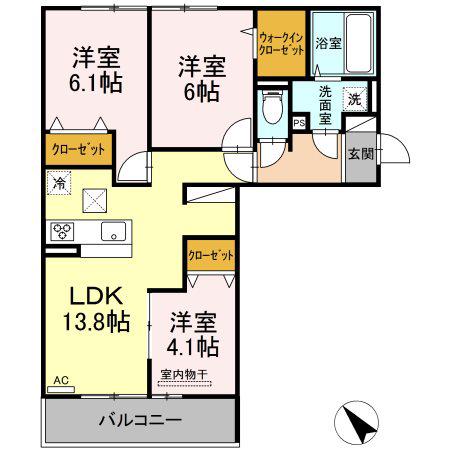 メゾンドール東谷山 A棟(3LDK/3階)の間取り写真