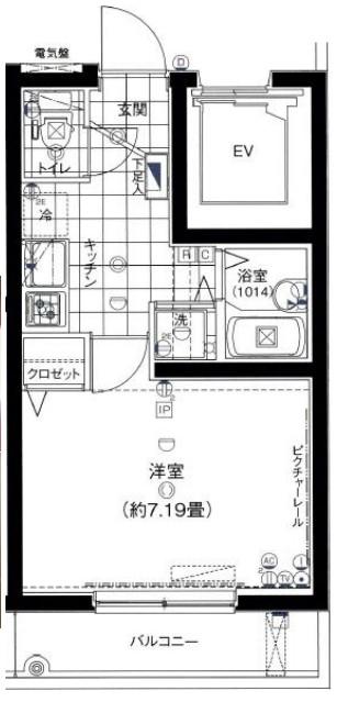 ガリシア江古田(1K/4階)の間取り写真
