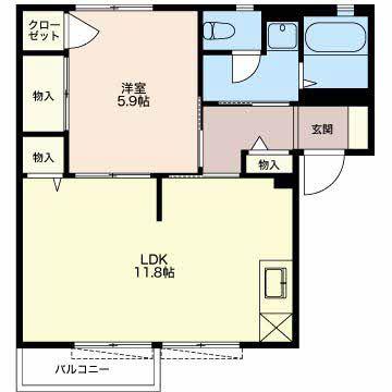 ハイエストハウスB(1LDK/2階)の間取り写真
