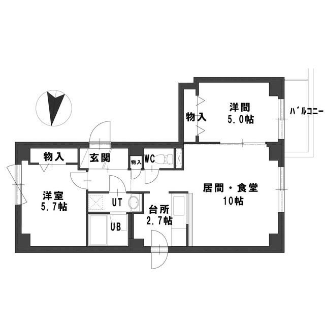 グランメール アサヒII(2LDK/5階)の間取り写真