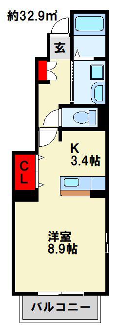 サンシャイン田原 B(1K/1階)の間取り写真
