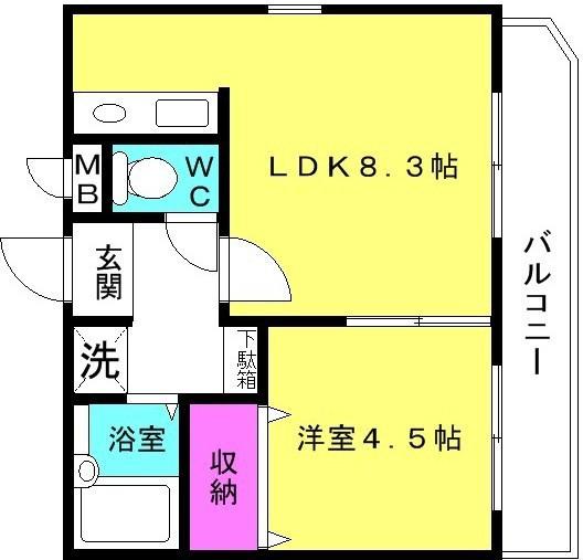 サニープレイス(1LDK/3階)の間取り写真