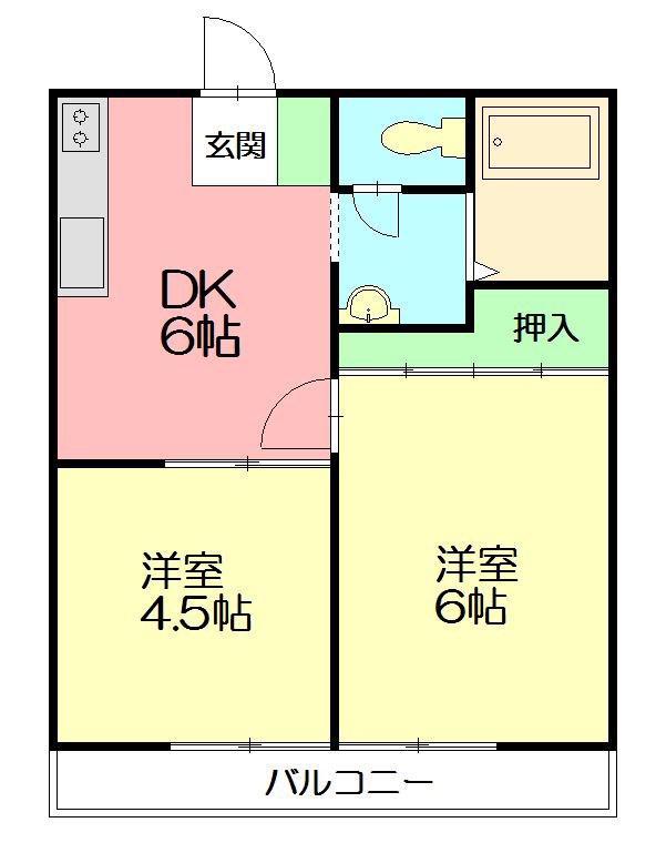 ハイツガーネット(2DK/2階)の間取り写真