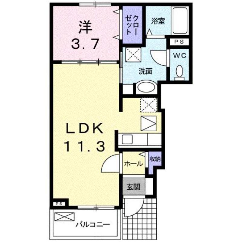 プレイティング II(1LDK/1階)の間取り写真