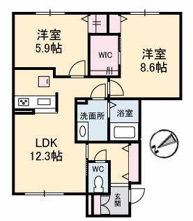 シャーメゾン華城(2LDK/1階)の間取り写真