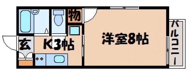 アミーゴB棟(1K/2階)の間取り写真