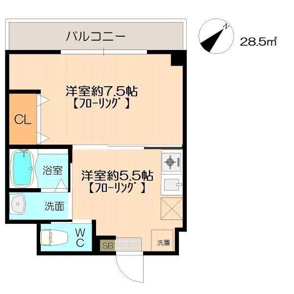 第61川崎ビル(1DK/9階)の間取り写真